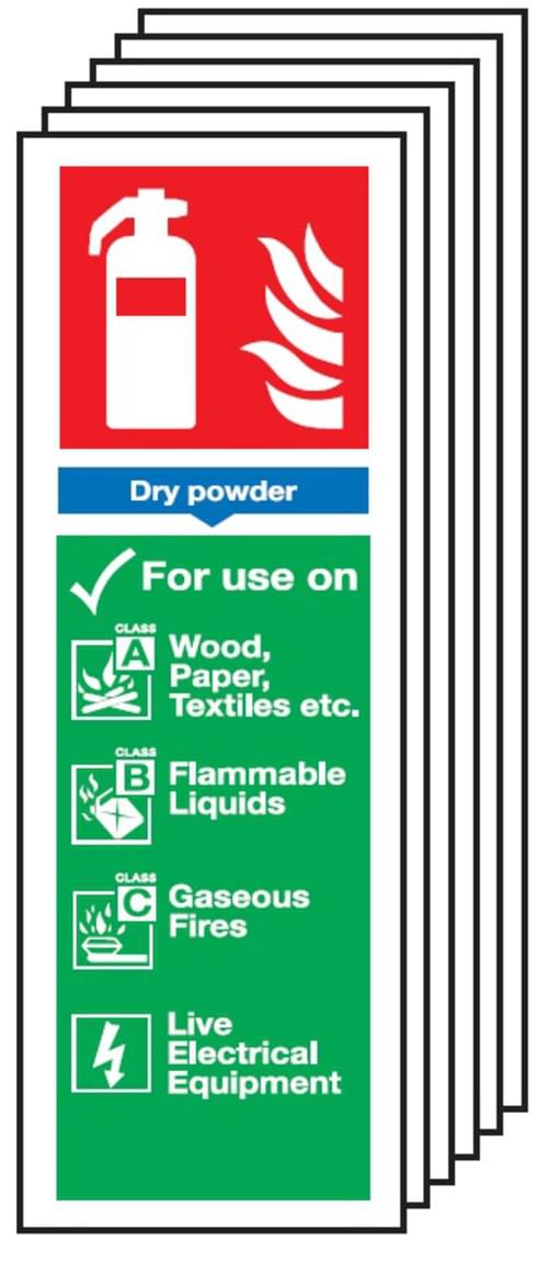 300 x 100mm Dry Powder Fire Extinguisher Sign - Rigid Pk of 6