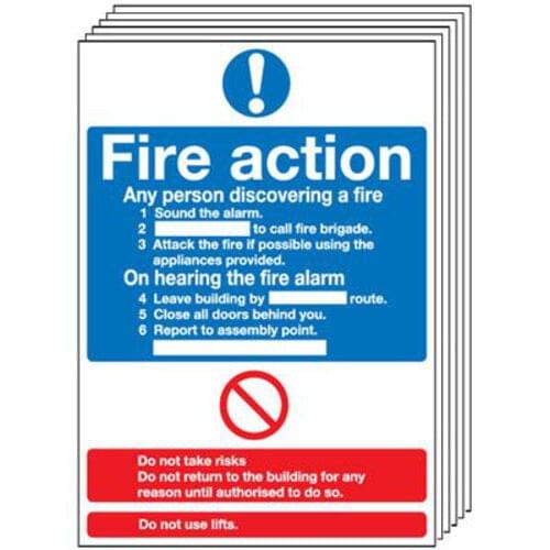 297x210mm Fire Action Notice (Standard) - Rigid Pk of 6