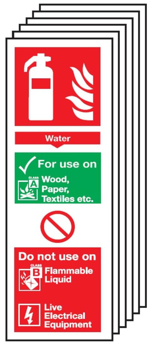 300x100mm Water Extinguisher For Use On - Rigid Pack of 6