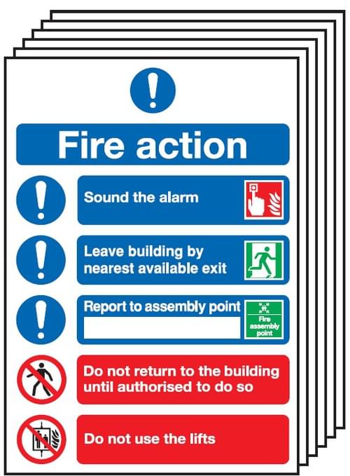300x250mm Fire Action Notice (Symbolised) - Rigid Pk of 6