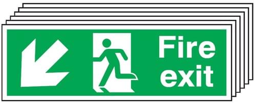 150x300mm Fire Exit Running Man Arrow Down Left - Rigid Pk of 6