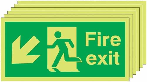 150x300 6 pack 150x300 Fire Exit Running Man Arrow Down Left - Nite Glo Self Adhesive