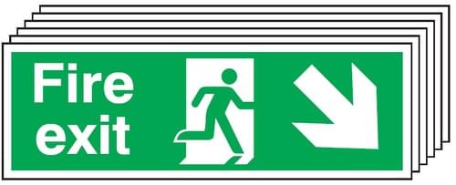 150x300mm Fire Exit Running Man Arrow Down Right - Rigid Pk of 6