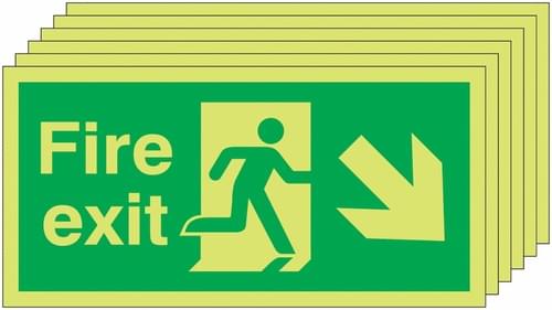 150x300 6 pack 150x300 Fire Exit Running Man Arrow Down Right - Nite Glo Self Adhesive