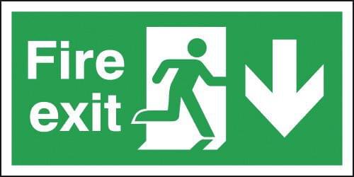 150x300mm Fire Exit Running Man Arrow Down - Rigid Pk of 6