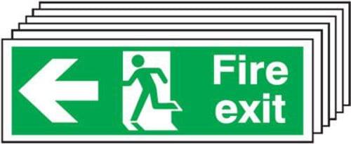 150x300mm Fire Exit Running Man Arrow Left - Rigid Pk of 6