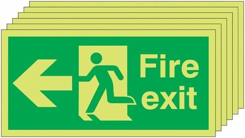 150x300 6 pack 150x300 Fire Exit Running Man Arrow Left - Nite Glo Self Adhesive