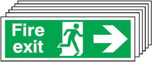 150x300mm Fire Exit Running Man Arrow Right - Rigid Pk of 6