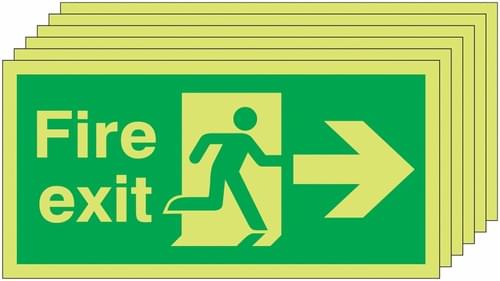150x300 6 pack 150x300 Fire Exit Running Man Arrow Right - Nite Glo Self Adhesive