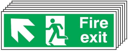 150x300mm Fire Exit Running Man Arrow Up Left - Rigid Pk of 6