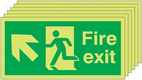 150x300 6 pack 150x300 Fire Exit Running Man Arrow Up Left - Nite Glo Self Adhesive