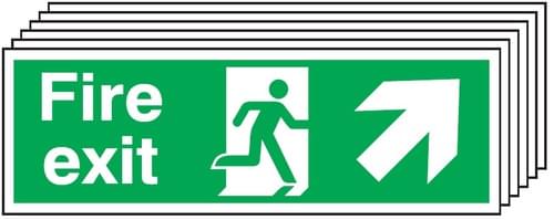 150x300mm Fire Exit Running Man Arrow Up Right - Rigid Pk of 6