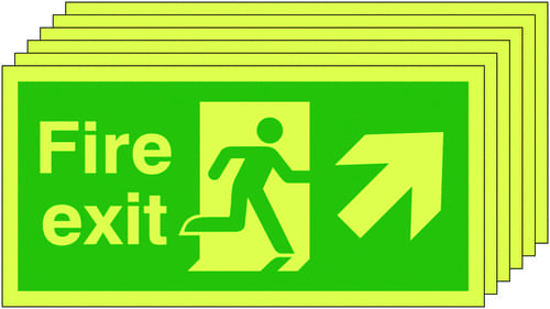 150x300 6 pack 150x300 Fire Exit Running Man Arrow Up Right - Nite Glo Self Adhesive