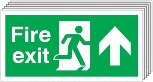 150x300mm Fire Exit Running Man Arrow Up - Rigid Pk of 6