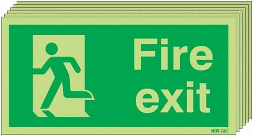 150x300 6 pack 150x300 Fire Exit Running Man Left - Nite Glo Self Adhesive