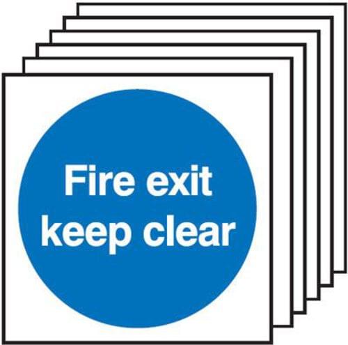 150x150mm Fire Exit Keep Clear - Rigid Pk of 6