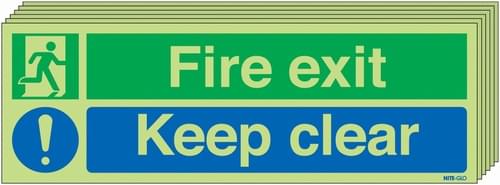 150x450 6 pack 150x450 Fire Exit Keep Clear - Nite Glo Self Adhesive