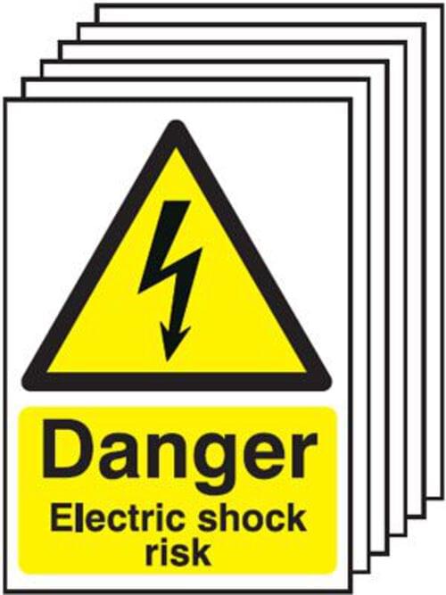 420x297mm Danger Electric Shock Risk - Rigid Pk of 6