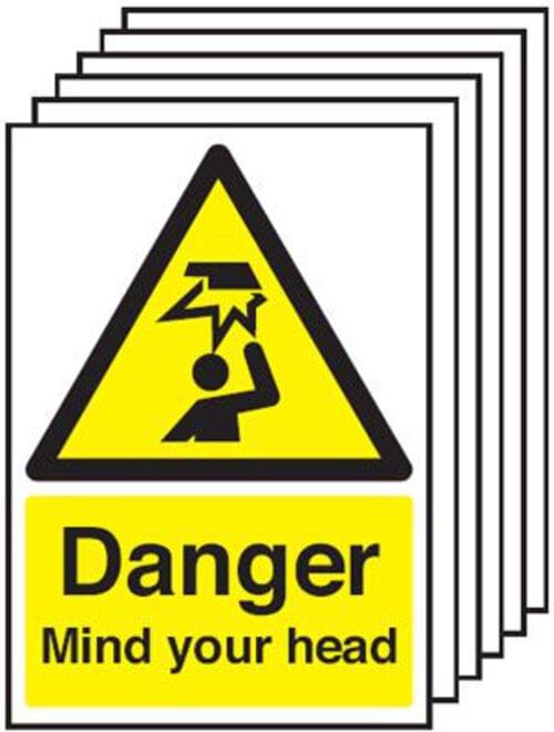420x297mm Danger Mind Your Head - Rigid Pk of 6