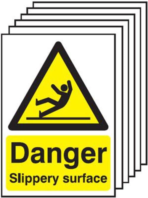 420x297mm Danger Slippery Surface - Rigid Pk of 6