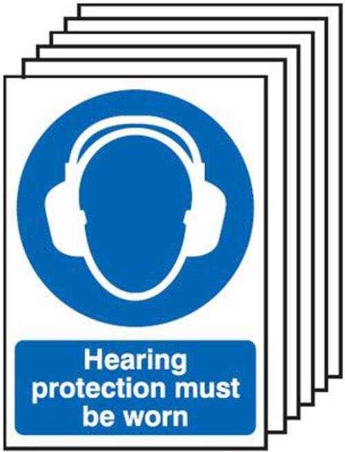 420x297mm Hearing Protection Must Be Worn - Rigid Pk of 6