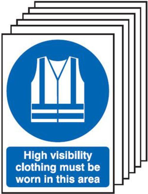 420x297mm High Visibility Clothing Must Be Worn In This Area - Rigid Pk of 6