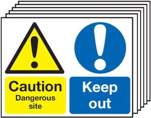 450x600mm Caution Dangerous Site Keep Out - Rigid Pk of 6