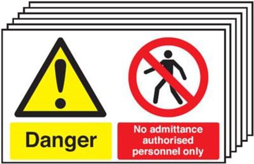 300x500mm Danger No Admittance Authorised Personnel Only - Rigid Pk of 6