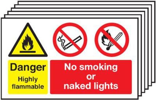 300x500mm Danger Highly Flammable No Smoking No Naked Lights - Rigid Pk of 6