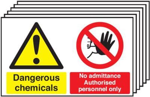 300x500mm Dangerous Chemicals No Admittance Authorised Personnel Only - Rigid Pk of 6