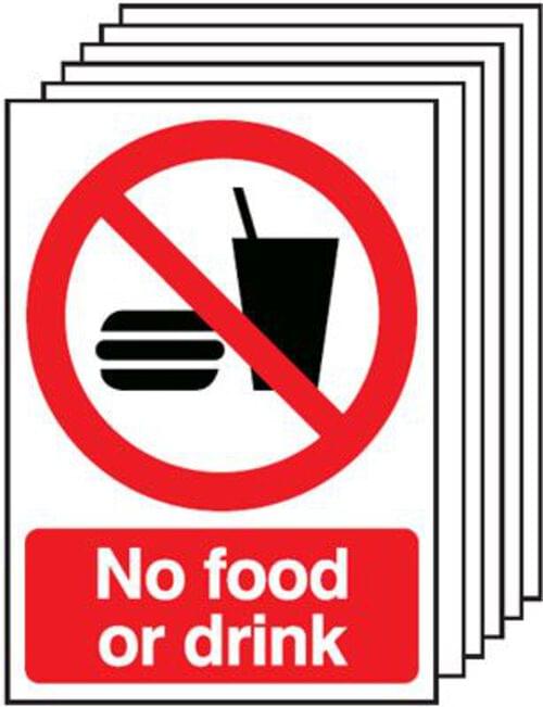 420x297mm No Food or Drink - Self Adhesive Pk of 6