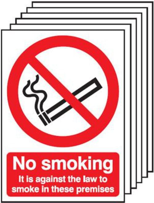 420x297mm No Smoking It Is Against The Law - Rigid Pk of 6