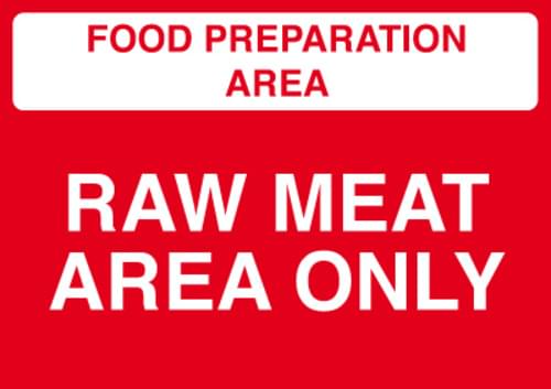148x210mm Food Prep Area - Raw Meat Area Only - Rigid