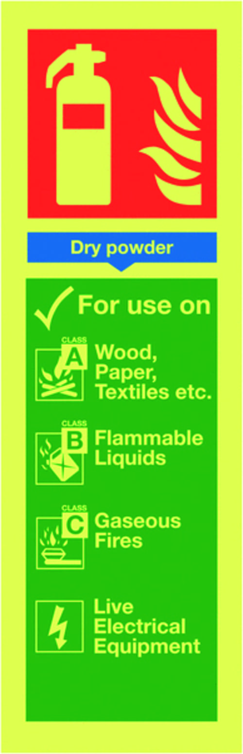 300x100mm Dry Powder Extinguisher For Use On - Nite glo Self Adhesive