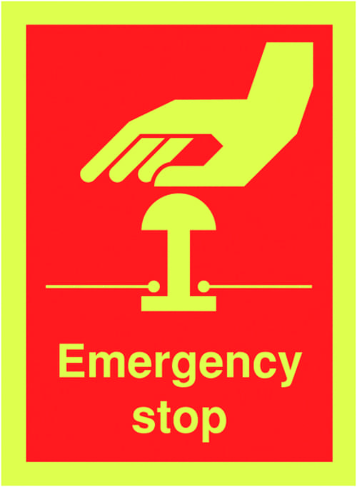 100x75mm Emergency Stop - Nite Glo Self Adhesive