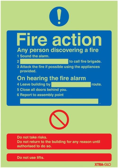 300x250mm Fire Action Notice (Standard) - Xtra Glo Self Adhesive
