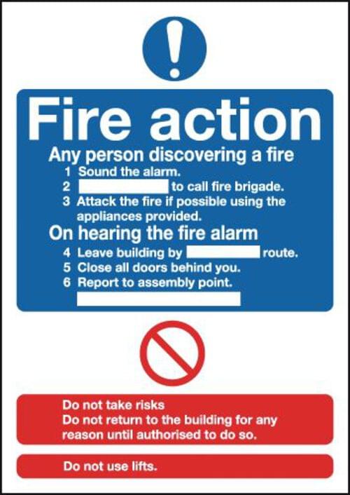 300x250mm Fire Action Notice (Standard) - Rigid