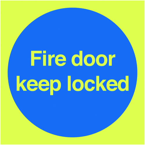 100x100mm Fire Door Keep Locked - Nite Glo Self Adhesive