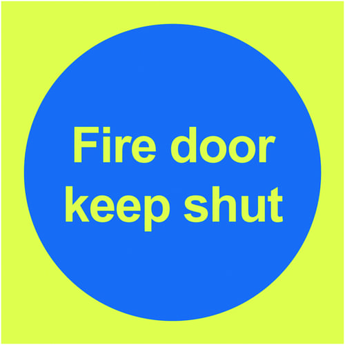 100x100mm Fire Door Keep Shut - Nite Glo Self Adhesive
