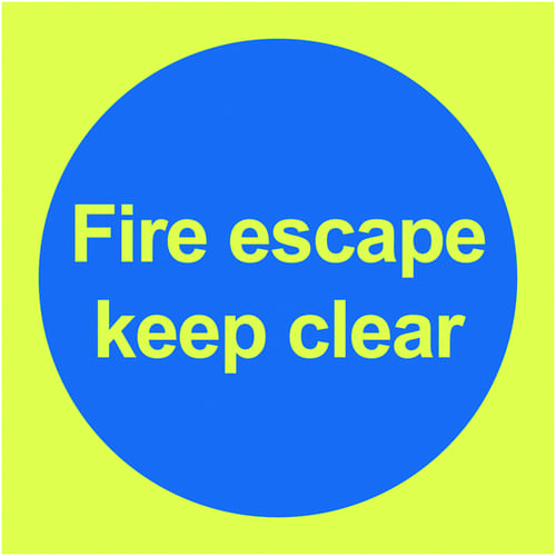 100x100mm Fire Escape Keep Clear - Nite Glo Self Adhesive