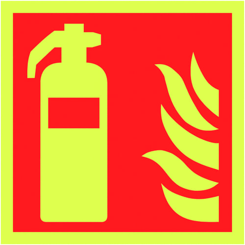 150x150mm Fire Extinguisher Symbol - Nite Glo Self Adhesive