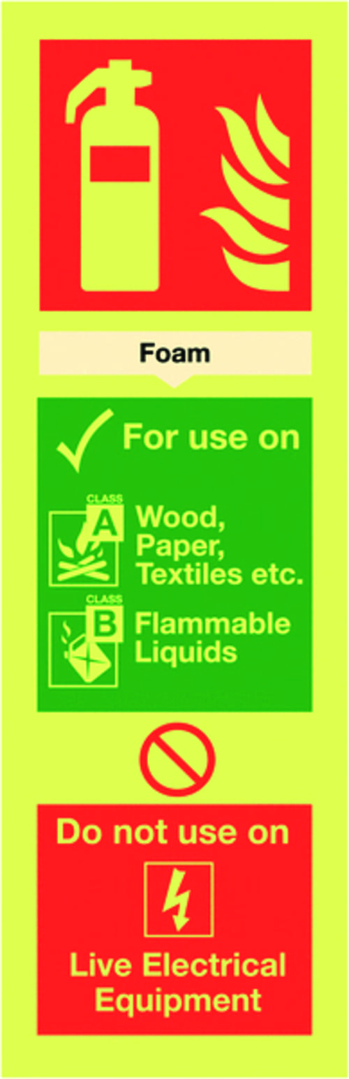 300x100mm Foam Extinguisher For Use On - Nite glo Self Adhesive