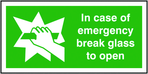 50x100mm In Case Of Emergency Break Glass To Open - Rigid