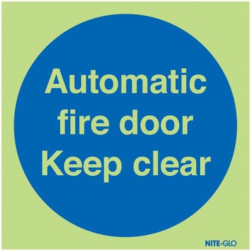 100x100mm Automatic Fire Door Keep Clear - Nite Glo Self Adhesive