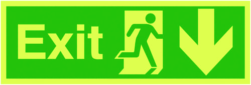 150x450mm Exit Running Man Arrow Down - Nite Glo Self Adhesive
