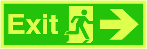 150x450mm Exit Running Man Arrow Right - Nite Glo Self Adhesive
