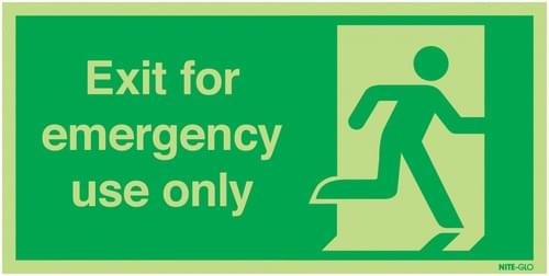 150x300mm Exit For Emergency Use Only - Nite Glo Self Adhesive