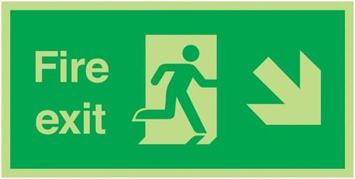 150x300mm Fire Exit Running Man Arrow Down Right - Xtra Glo Self Adhesive