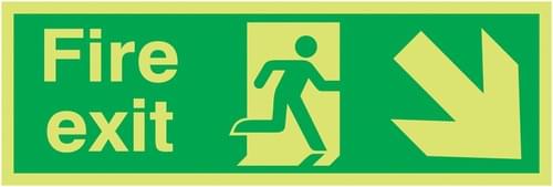 150x450mm Fire Exit Running Man Arrow Down Right - Xtra Glo Self Adhesive