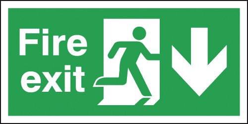 150x300mm Fire Exit Running Man Arrow Down - Polycarbonate